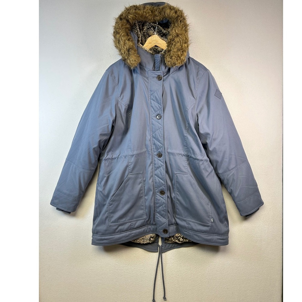 Winter Gorpcore Hollister Womens XXL Blue Faux Fur Lined Hooded Parka Jacket